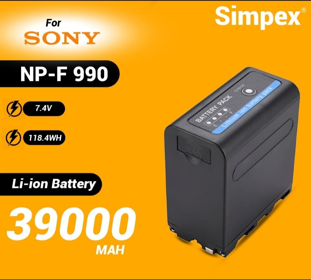 Simpex NP F980 C USB 39000mAh Lithum-ion Rechargeable Battery for Video Light, Ring Light, Stick Lights, Type C Charging for Sony Digital Camera Battery HDR-FX 1000, HVR-V1U, Z7U (Black) Simpex NP F980 C USB 39000mAh Lithum-ion Rechargeable Battery for Video Light, Ring Light, Stick Lights, Type C Charging for Sony Digital Camera Battery HDR-FX 1000, HVR-V1U, Z7U (Black)